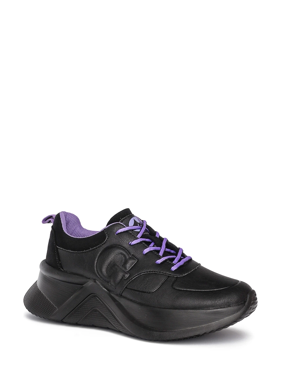 Черные кроссовки с фиолетовой шнуровкой